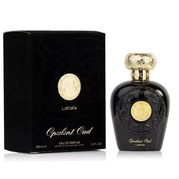Perfume unisex Lattafa Opulent Oud edp 100ml con frasco elegante, inspirado en Armani Privé Oud Royal, fragancia oriental y sofisticada.