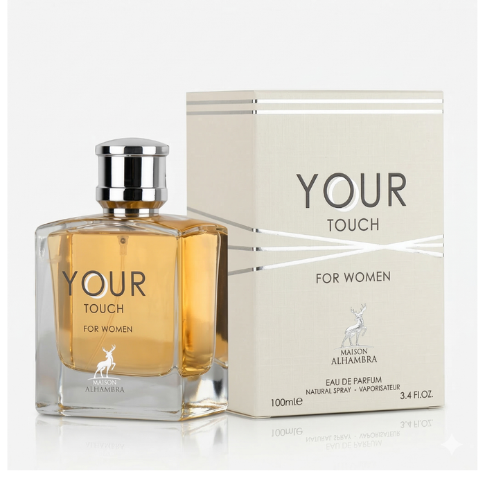 Perfume Maison Alhambra Your Touch For Women EDP 100ML con frasco elegante y diseño moderno en la imagen.