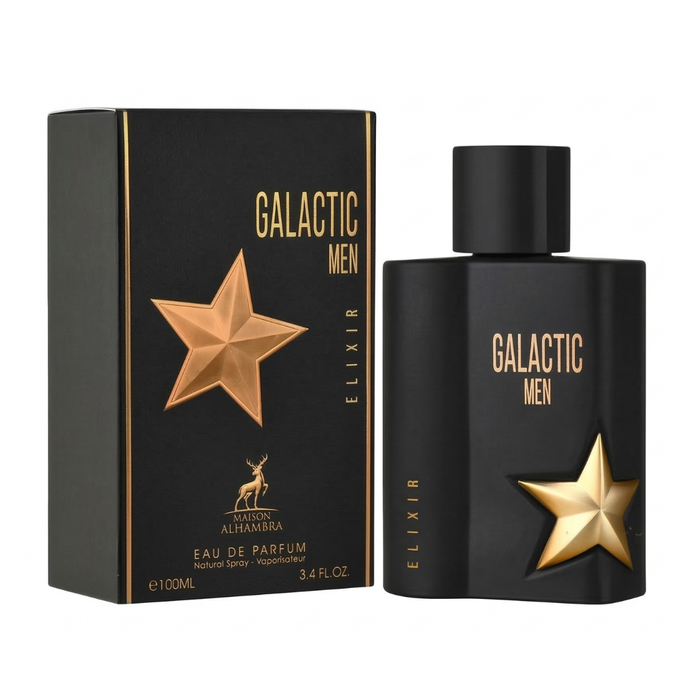 Perfume Maison Alhambra Galactic Men Elixir Edp en frasco de 100ml con diseño elegante y moderno.