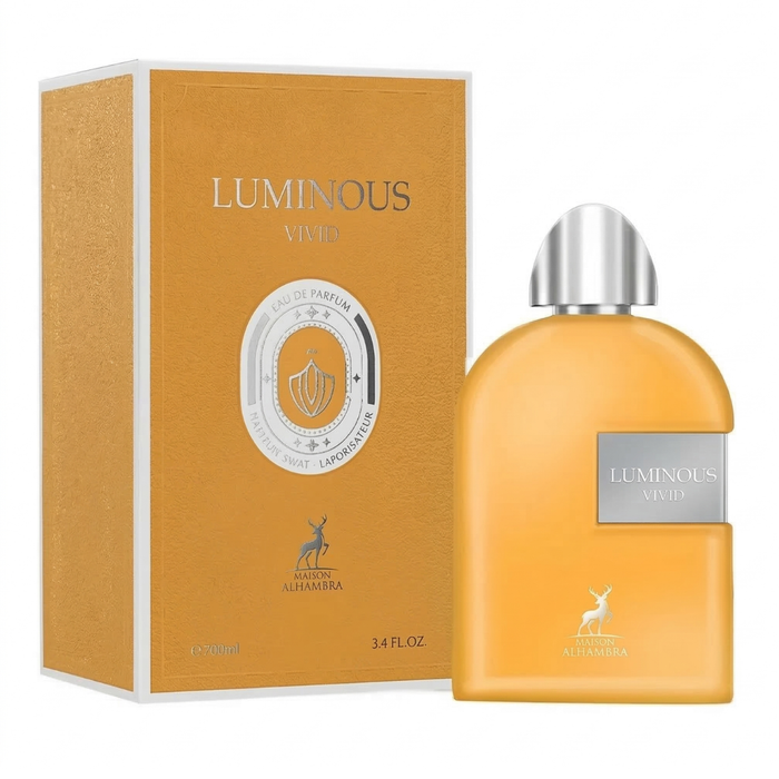 Frasco de perfume Luminous Vivid EDP de 100ml de la marca Premium Perfumes sobre fondo neutro.