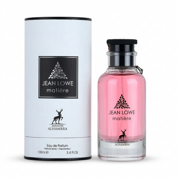 Perfume Maison Alhambra Jean Lowe Matiere Edp 100 ml con frasco elegante y diseño distintivo, ideal para ocasiones especiales.