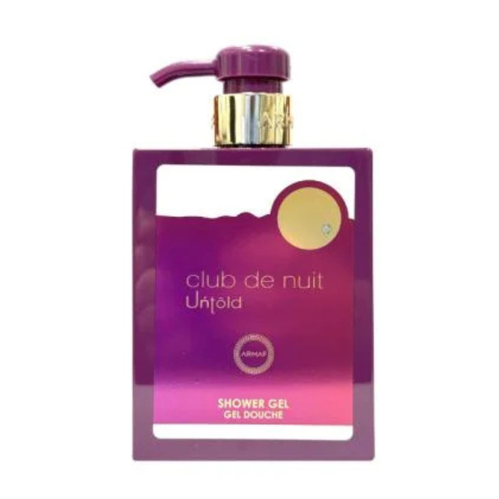 Gel de ducha Armaf Untold de 360 ml con diseño elegante, líquido transparente y fragancia suave en una botella moderna.