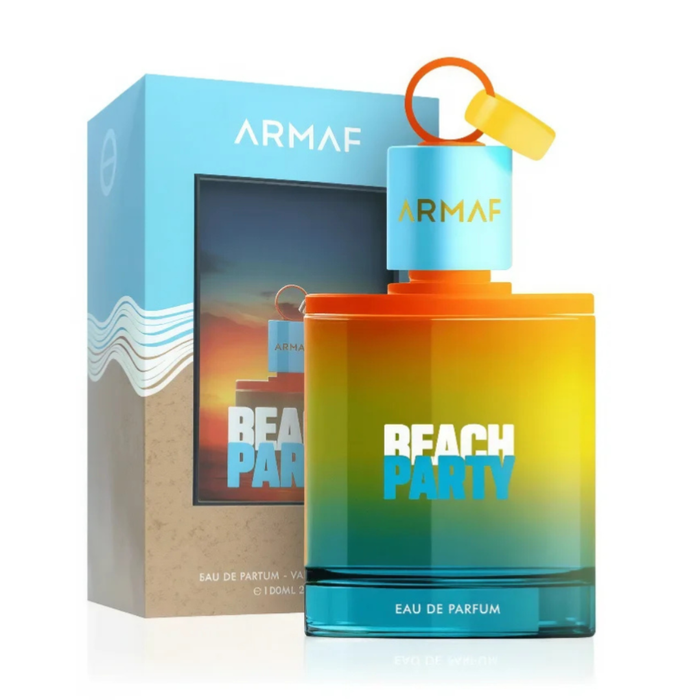 Desodorante Armaf Beach Party en spray de 100ml, fragancia fresca y playera con diseño colorido y moderno.