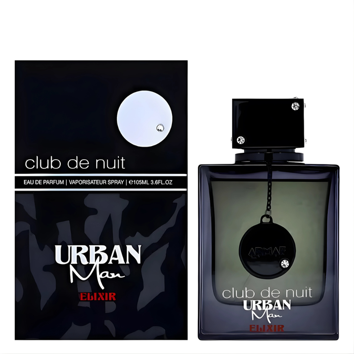 Perfume Armaf Club De Nuit Urban Elixir de 105ml con frasco elegante y diseño moderno.