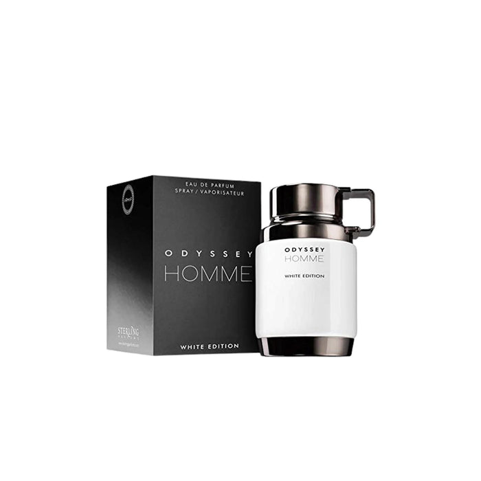 Perfume Odyssey Homme White Edition de Armaf, frascos de 100 ml con diseño elegante, mostrando la botella del perfume masculino
