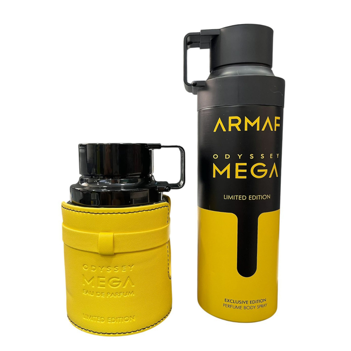 Pack de perfumes Armaf Odyssey Mega y Deso Odyssey Mega, frascos elegantes y modernos en la imagen.