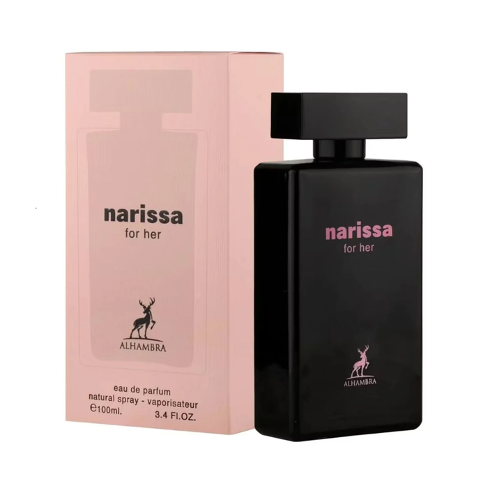 Perfume Maison Alhambra Narissa para ella, frasco de 100 ml con diseño elegante y moderno.