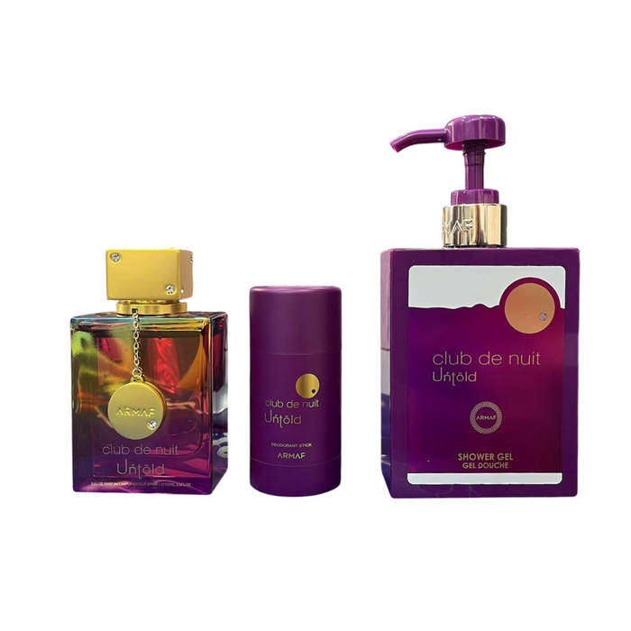Tripack de perfumes Club de Nuit Untold de Premium Perfumes, frascos de 100 ml cada uno, con diseño elegante y moderno.