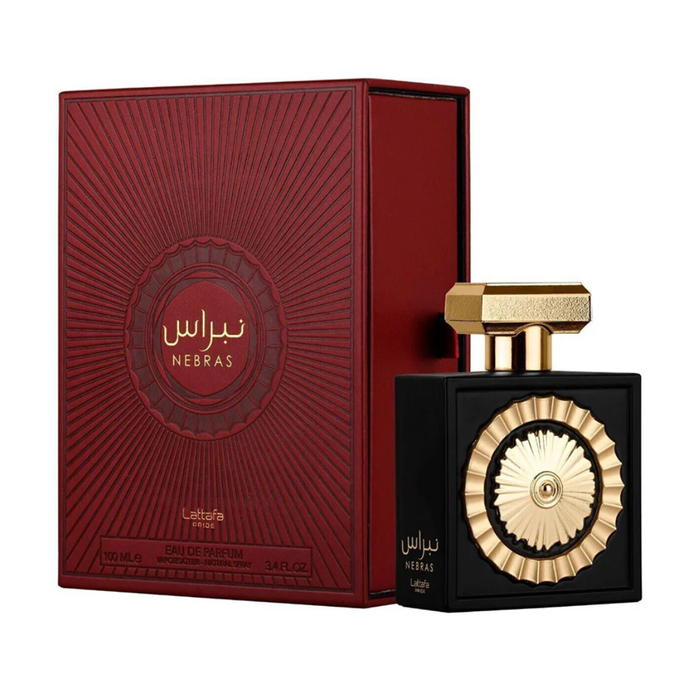 Perfume unisex Lattafa Pride Nebras Edp de 100ml con frasco elegante y diseño moderno, para un aroma distintivo y sofisticado.