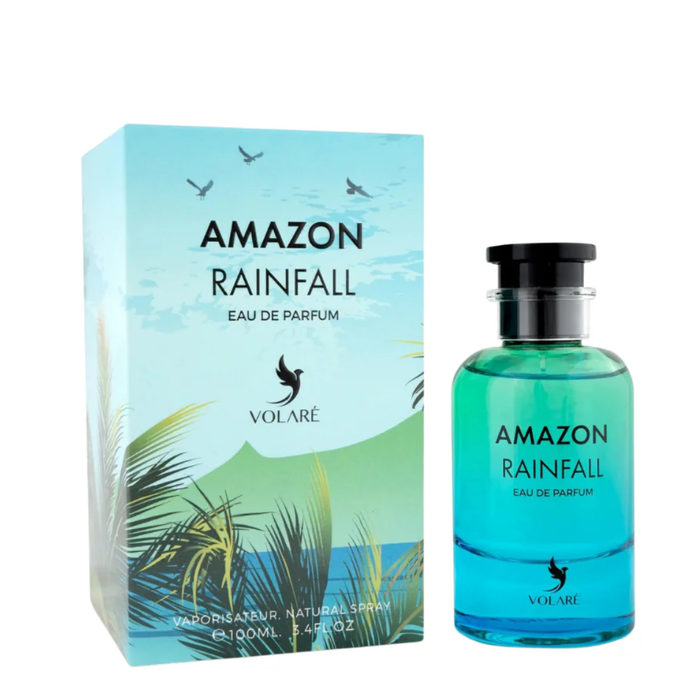 Perfume Volare Amazon Rainfall EDP 100 ml, frasco elegante con diseño moderno, inspirado en el estilo Pacific Chill de Louis Vuitton