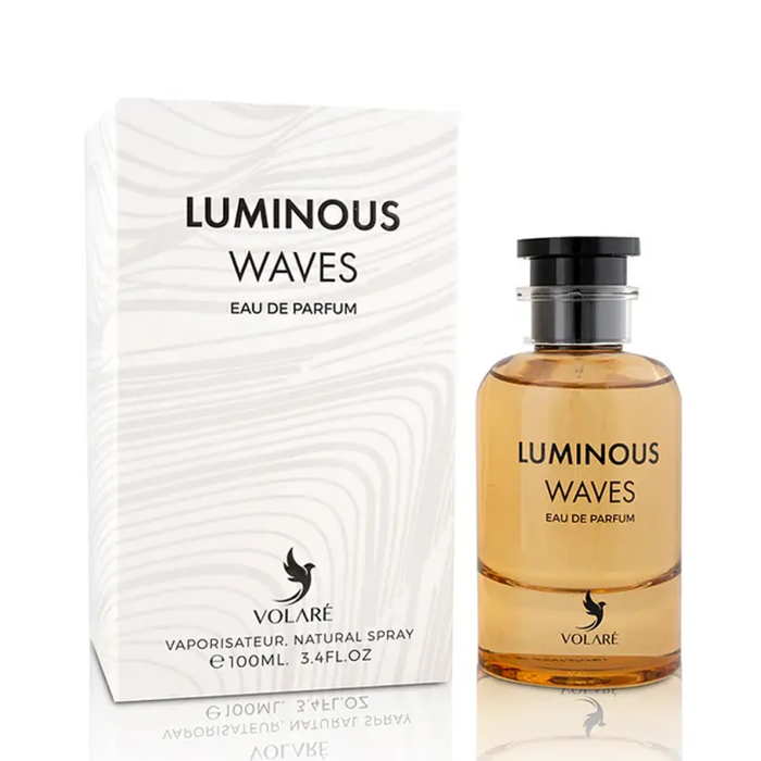 Perfume Volare Luminous Waves EDP 100 ml, frasco elegante con diseño inspirado en L'Immensité de Louis Vuitton.
